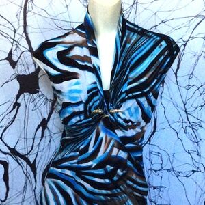 Caché Sleeveless Silky V-Neck with Snake Detail Top